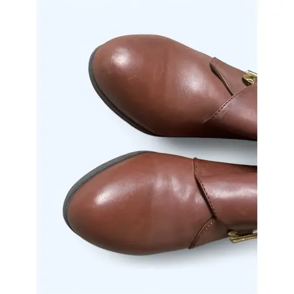 Vintage GH Bass Women's Gold Toggle Cognac Brown Leather Ankle Boots 9 W Classic - Picture 2 of 12